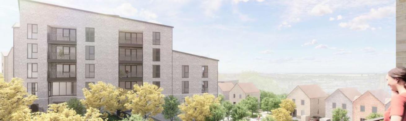 CGI of a balcony view of the new Barne Barton regeneration project CGI of a balcony view of the new Barne Barton regeneration project